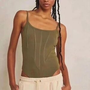 FREE PEOPLE Ribbed Bodysuit Olive Green Women's Bodysuit